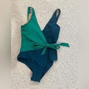 Summersalt Green and Blue One Piece Swimsuit with Modern Color-Block Design